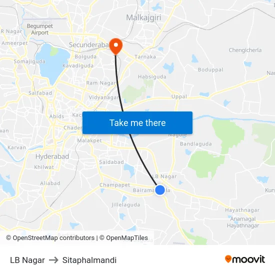 LB Nagar to Sitaphalmandi map
