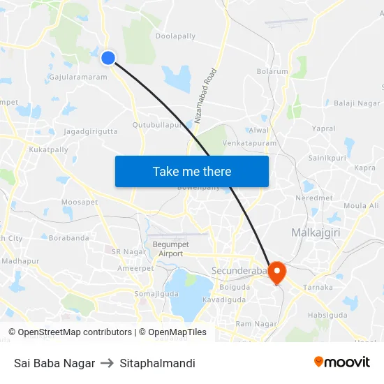 Sai Baba Nagar to Sitaphalmandi map