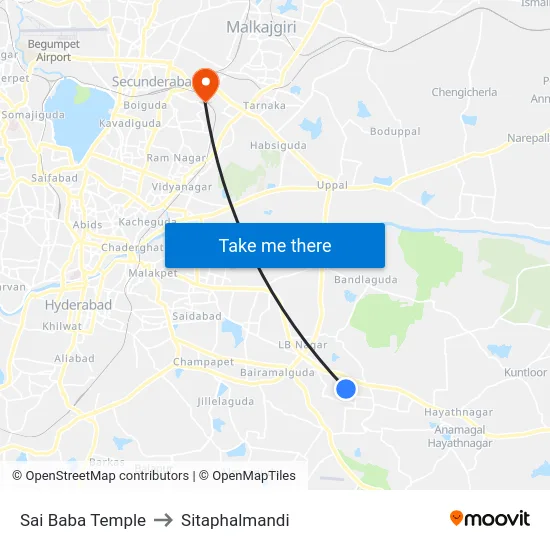 Sai Baba Temple to Sitaphalmandi map