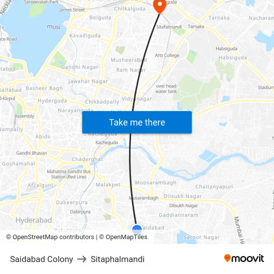 Saidabad Colony to Sitaphalmandi map