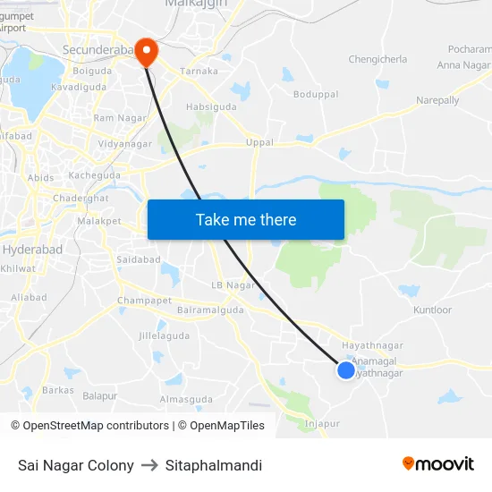 Sai Nagar Colony to Sitaphalmandi map