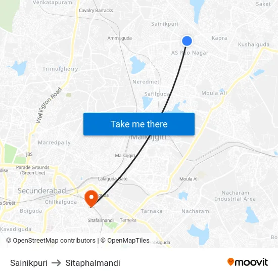 Sainikpuri to Sitaphalmandi map