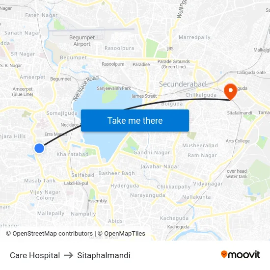 Care Hospital to Sitaphalmandi map