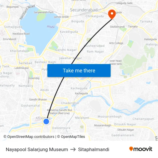 Nayapool Salarjung Museum to Sitaphalmandi map