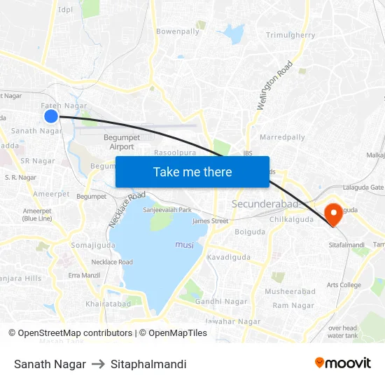 Sanath Nagar to Sitaphalmandi map