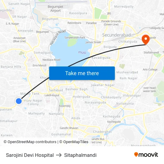 Sarojini Devi Hospital to Sitaphalmandi map
