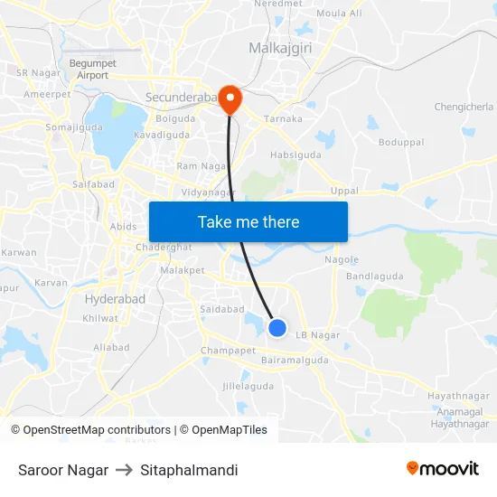 Saroor Nagar to Sitaphalmandi map