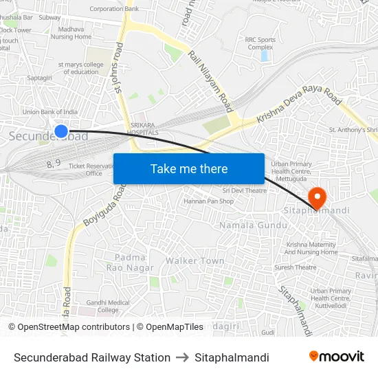 Secunderabad Railway Station to Sitaphalmandi map