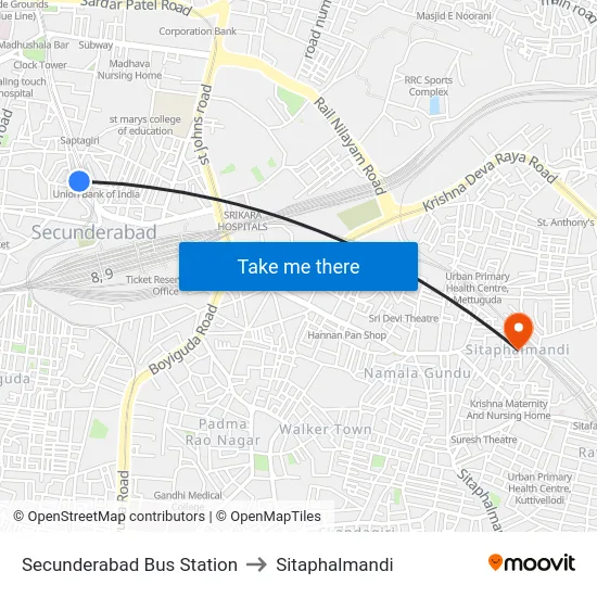 Secunderabad Bus Station to Sitaphalmandi map