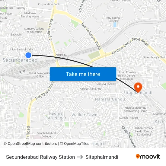 Secunderabad Railway Station to Sitaphalmandi map