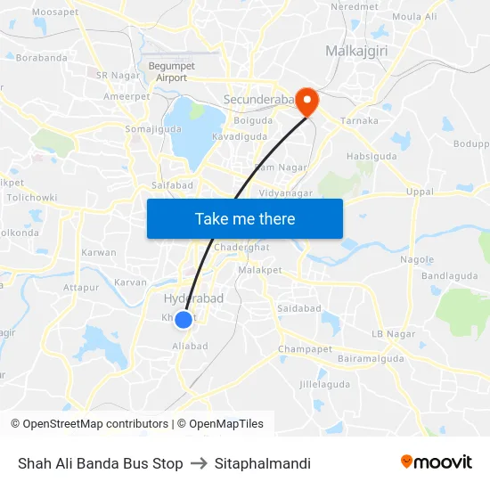 Shah Ali Banda Bus Stop to Sitaphalmandi map