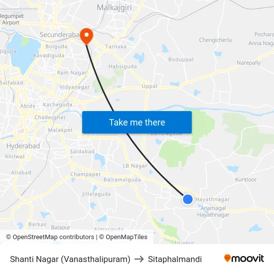 Shanti Nagar (Vanasthalipuram) to Sitaphalmandi map