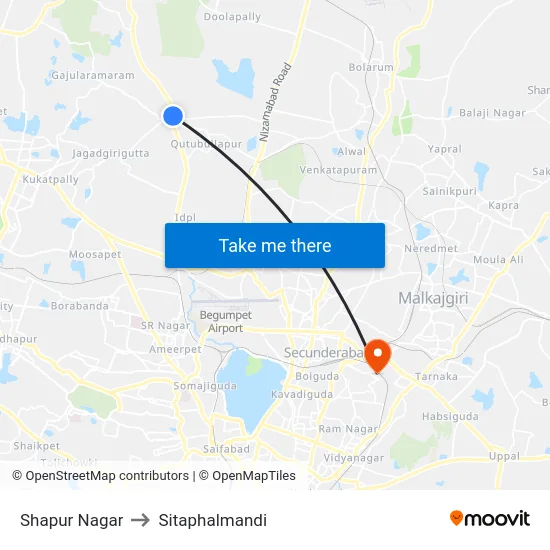 Shapur Nagar to Sitaphalmandi map