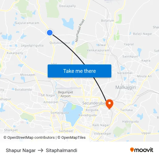 Shapur Nagar to Sitaphalmandi map