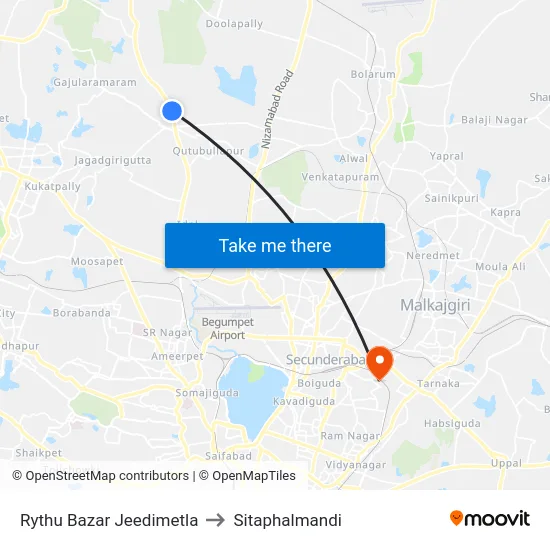 Rythu Bazar Jeedimetla to Sitaphalmandi map