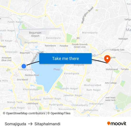 Somajiguda to Sitaphalmandi map