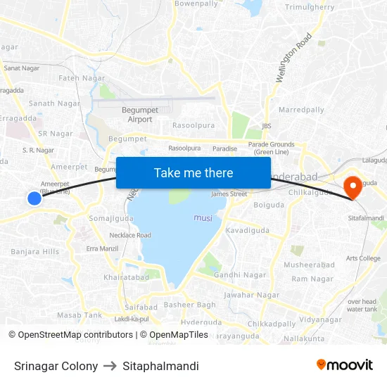 Srinagar Colony to Sitaphalmandi map