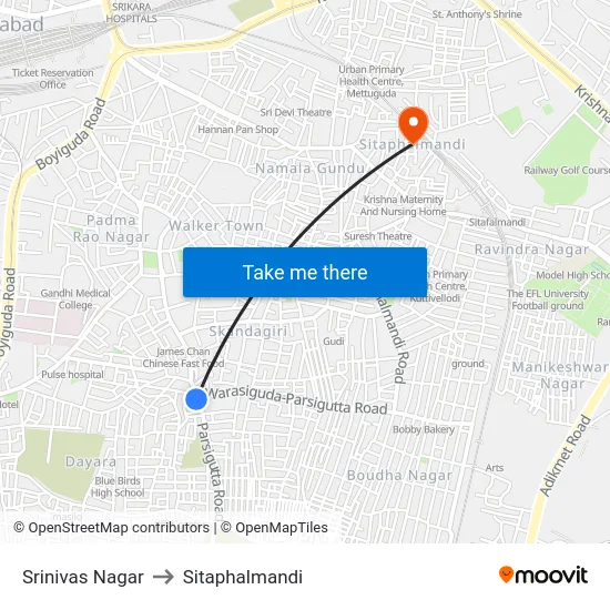 Srinivas Nagar to Sitaphalmandi map