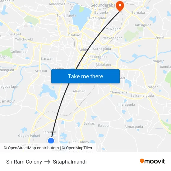 Sri Ram Colony to Sitaphalmandi map