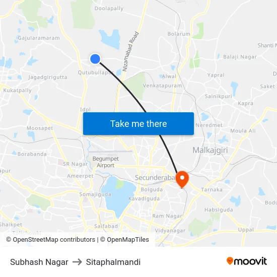 Subhash Nagar to Sitaphalmandi map