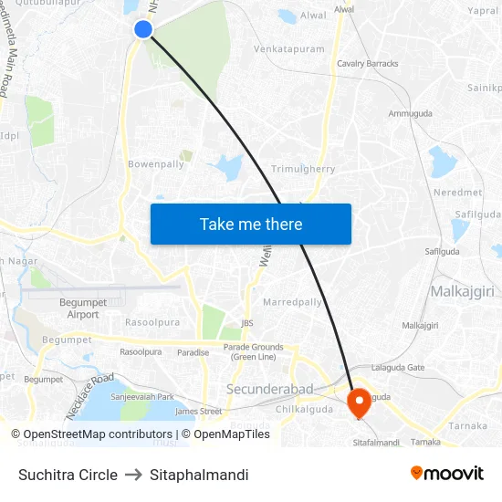 Suchitra Circle to Sitaphalmandi map