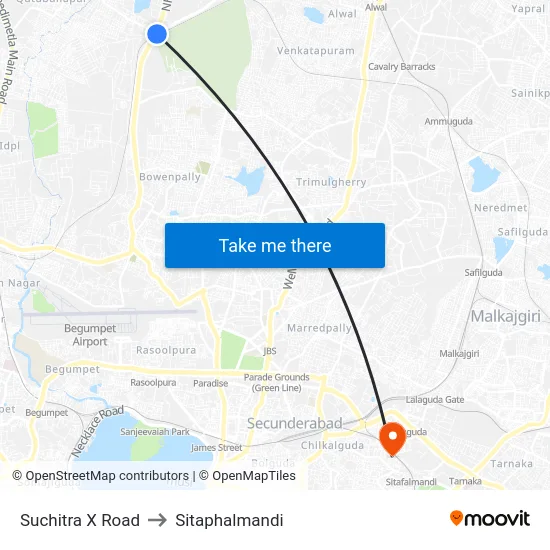 Suchitra X Road to Sitaphalmandi map