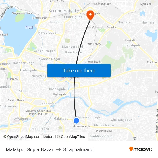 Malakpet Super Bazar to Sitaphalmandi map