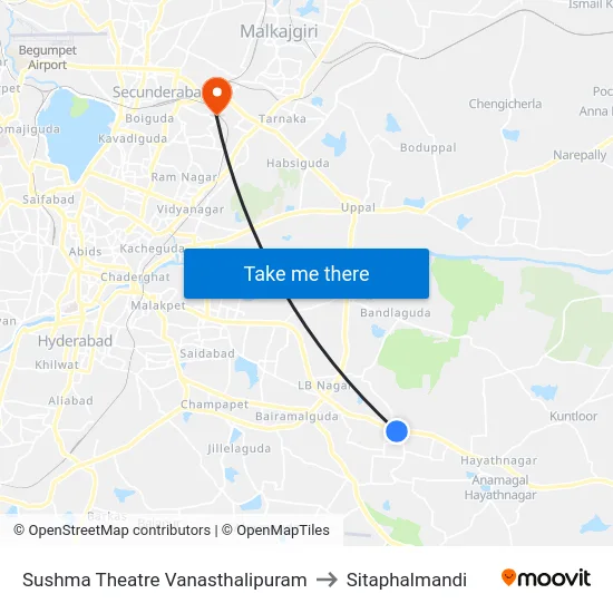 Sushma Theatre Vanasthalipuram to Sitaphalmandi map