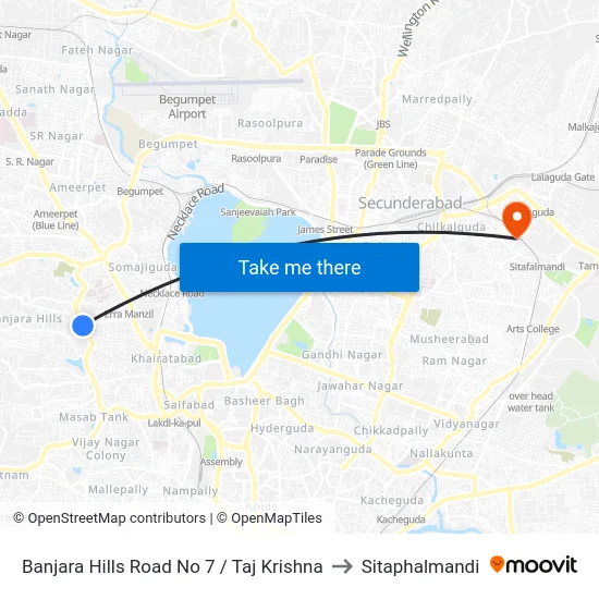 Banjara Hills Road No 7 / Taj Krishna to Sitaphalmandi map