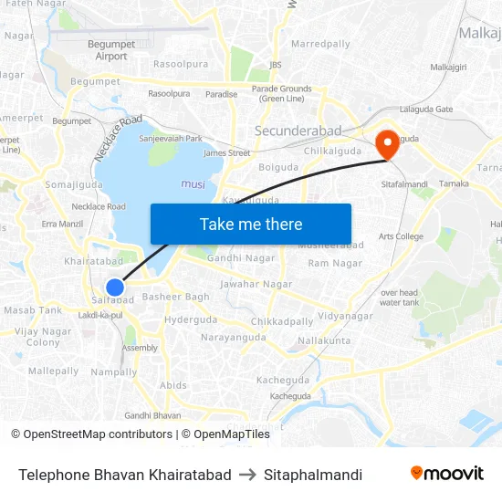 Telephone Bhavan Khairatabad to Sitaphalmandi map