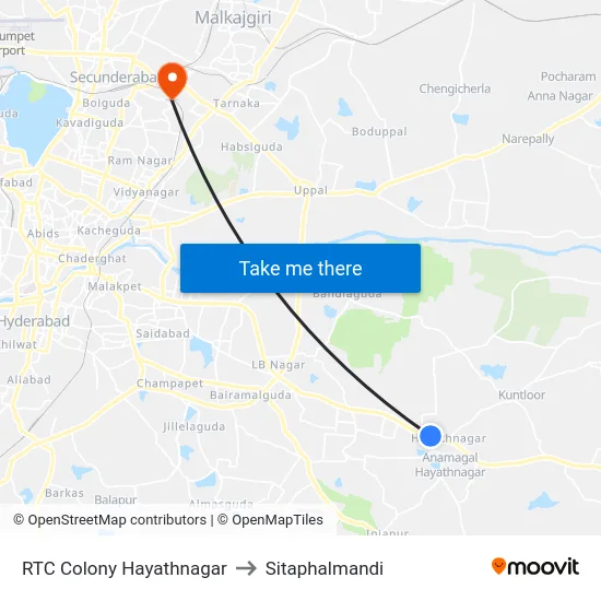 RTC Colony Hayathnagar to Sitaphalmandi map