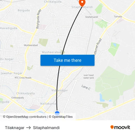 Tilaknagar to Sitaphalmandi map