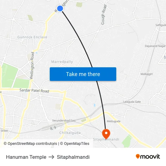 Hanuman Temple to Sitaphalmandi map