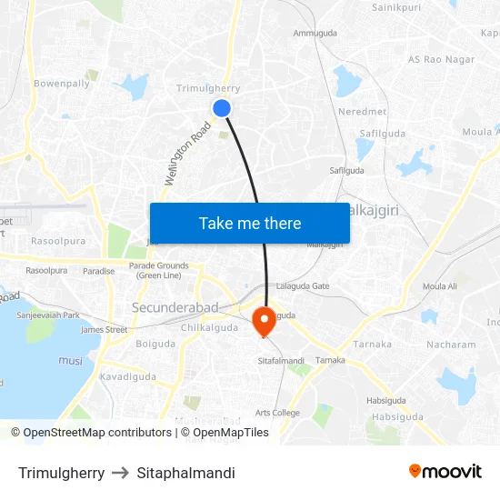 Trimulgherry to Sitaphalmandi map