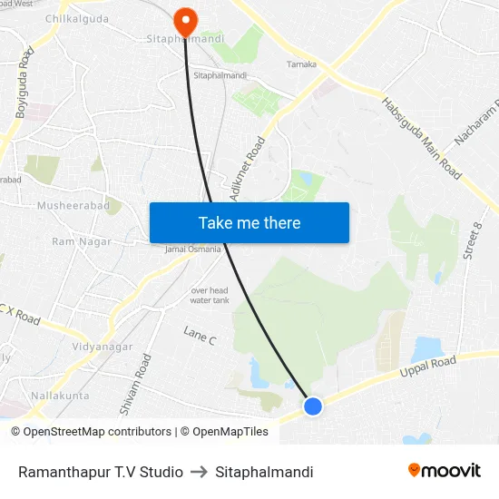 Ramanthapur T.V Studio to Sitaphalmandi map