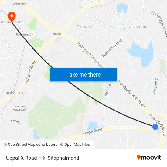 Uppal X Road to Sitaphalmandi map