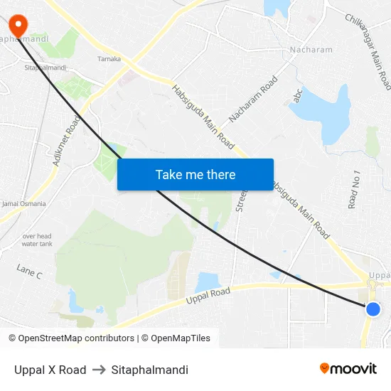 Uppal X Road to Sitaphalmandi map