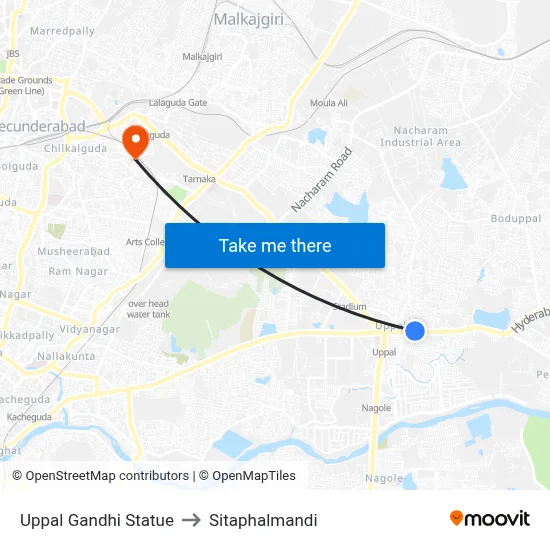 Uppal Gandhi Statue to Sitaphalmandi map