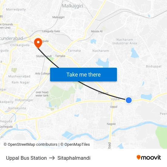 Uppal Bus Station to Sitaphalmandi map
