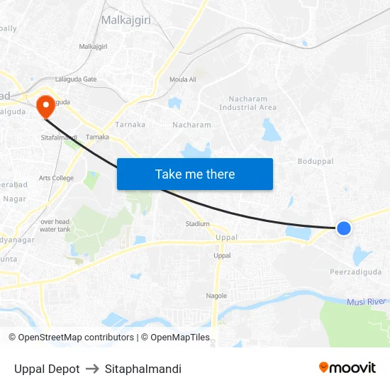 Uppal Depot to Sitaphalmandi map