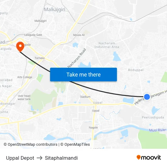 Uppal Depot to Sitaphalmandi map