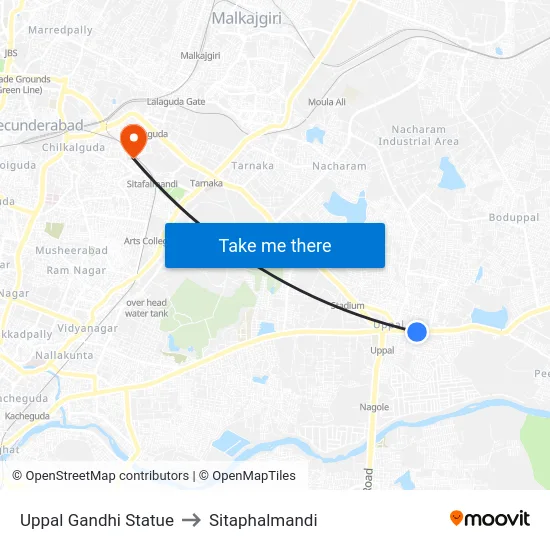 Uppal Gandhi Statue to Sitaphalmandi map