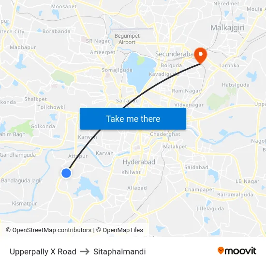 Upperpally X Road to Sitaphalmandi map