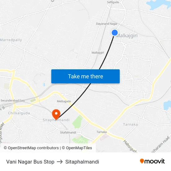Vani Nagar Bus Stop to Sitaphalmandi map