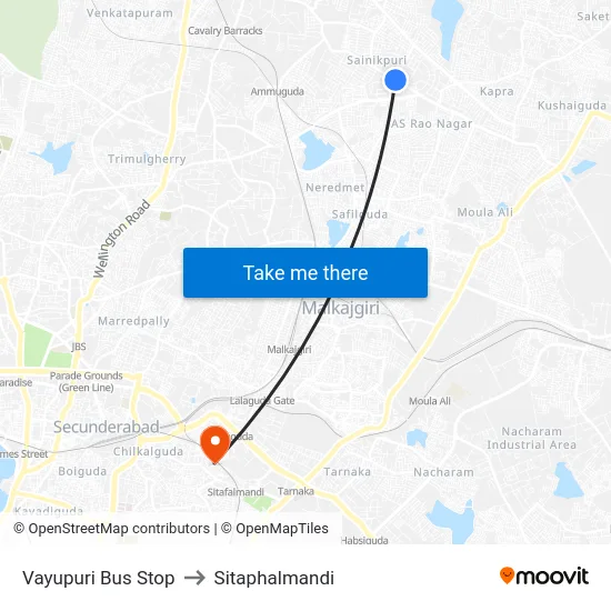 Vayupuri Bus Stop to Sitaphalmandi map