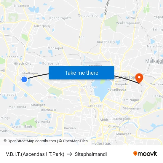 V.B.I.T.(Ascendas I.T.Park) to Sitaphalmandi map