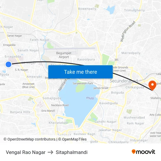Vengal Rao Nagar to Sitaphalmandi map
