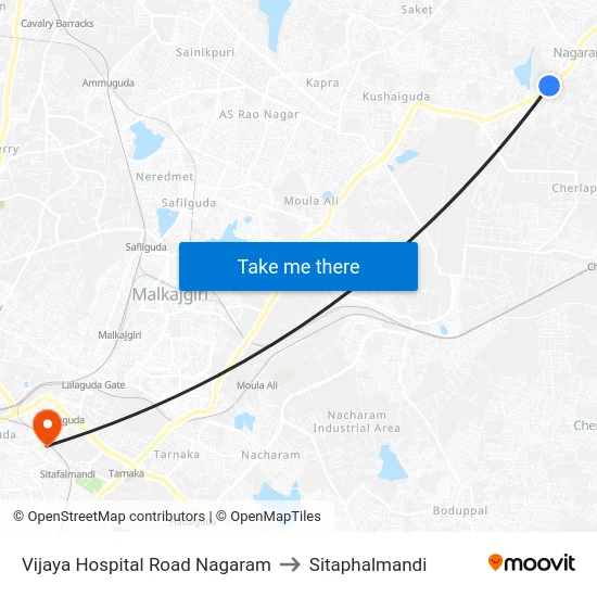Vijaya Hospital Road Nagaram to Sitaphalmandi map