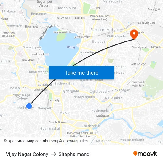 Vijay Nagar Colony to Sitaphalmandi map