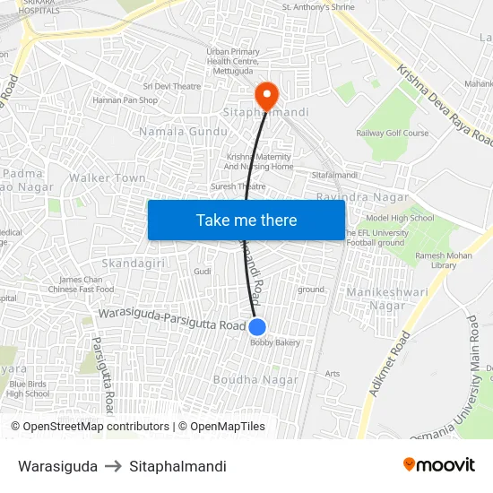 Warasiguda to Sitaphalmandi map
